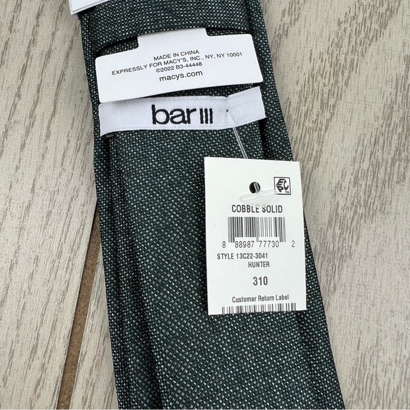 653 Bar III Men's Slim Tie 310 Hunter Cobble Solid $55 Silk Poly Blend - Picture 5 of 6